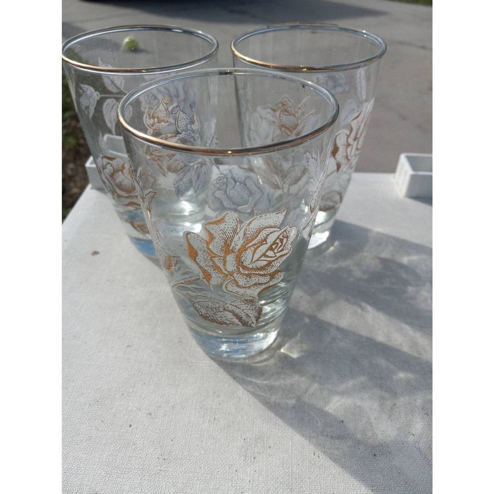 Libbey vintage rose bouquet tumblers retro barware
